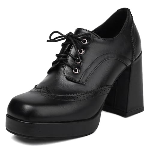 Richelieu Lizoleor en braid noir avec lacets et bout carré rétro pour femme
