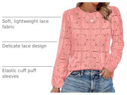 Image of OFEEFAN Blouses for Women Dressy Casual Spring Tops 2026 Summer Outfits Flower Lace Crochet Long Sleeve Shirts