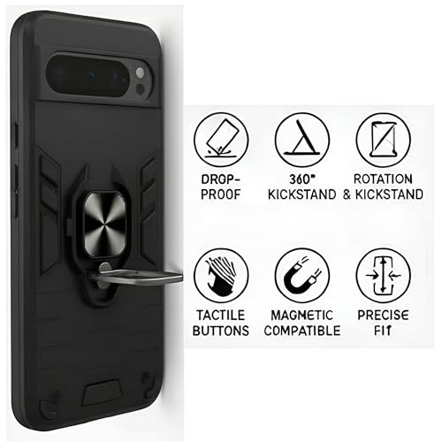 Image of JANAK RAJ Ringstand Armor Bumper Back Case Cover Compatible with Google Pixel 9 /9 Pro 5G | Tough Rugged Shockproof PC+TPU Kickstand 360 Protective Design - Black
