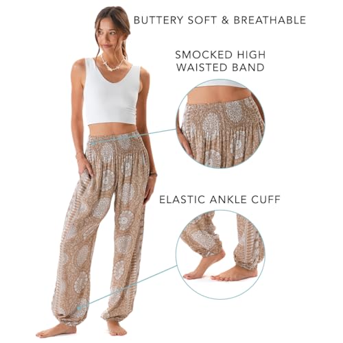 Image of Lotus and Luna Women's Harem Pants Thai Pants for Beach & Lounge High Waisted Flowy Boho Pants Genie Pants Yoga Pants