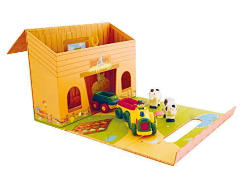 Bieco 90103603 - Spielweltset mit Kinder Motivkoffer Bauernhof und Schwungradtraktor mit 2 Hänger und 2 Tieren – Bild 5