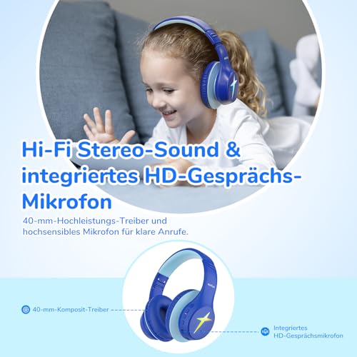 EarFun Bluetooth Kopfhörer Kinder, 5 LED Beleuchtungsmodi, und AUX Kabel – Ansicht 4