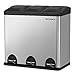SONGMICS Cubo de Reciclaje 54L, Cubo de Basura, Cubo de Pedal de Acero con 3 Secciones, Cubos Internos, 6 Etiquetas de Clasificación, para una Fácil Separación de los Residuos, Plata y Negro LTB54L