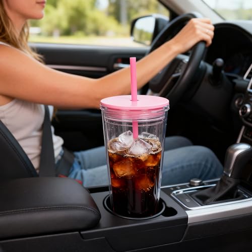 Alohastarttg 24oz Tumbler with Lid and Straw, Leak Proof and Double Wall Insulated Reusable Plastic Cups,Travel Reusable Iced Coffee Cup (2, Pink) by Alohastarttg - Used condition - Image 3