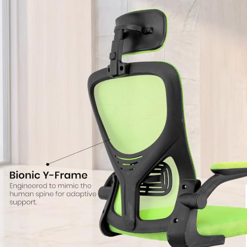 Image of NORMAN JR Green | High Back Imported Mesh Fabric Boss Office Chair | Y Design Ergonomic Back Support | 2D Aero Design Adjustable Armrests | Synchro Tilt Lock Mechanism Support