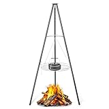 Outvita Campfire Tripod Grill, Adjustable Height BBQ Grill Grate Stainless Steel for Outdoor Camping BBQ, Black