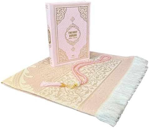 English Translate Thermo Leather Covered Quran, Tafta Prayer Mat and Beads Set |Quran Size:8x5.5x1.2 İnch/20x14x3cm | Muslim Prayer Mat | Great Ramadan Gifts for Muslim Men,Women (Pink, 1 Sets) — 사진 5