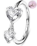 OUFER 8mm Piercing Nariz Anillo 925 Plata Nose Ring Doble Corazón 20G CZ Transparente Colgante Nostril Piercing Rook Daith Joyería Corporal para Mujeres, 20G8MM, Plata de ley, Circonia cúbica