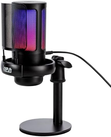 Microfone Condensador com RGB Led USB-C para Streaming e Jogos, C...