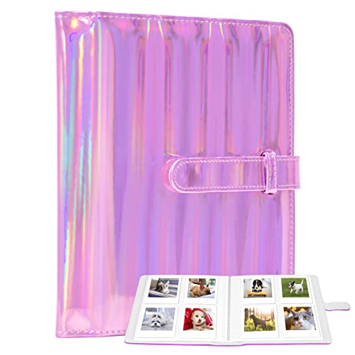 Amimy Album Photo pour Film 3 Pouces - Album 128 Poches pour Fujifilm Instax Mini 7s 8 8+ 9 11 25 26 50s 70 90 Film, Polaroid, Kodak Instant Print Camera (Rose) Cover