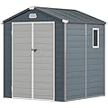 YITAHOME 6x6FT Resin Storage Unit sans Flooring, All-Weather Plastic Shed with Window, Vents and Secured Doors, Outdoor Plastic Tool Cabin for Poolside, Lawn, Backyard, Patio, Dark Gray