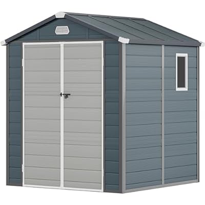 YITAHOME 6x6FT Resin Storage Unit sans Flooring, All-Weather Plastic Shed with Window, Vents and Secured Doors, Outdoor Plastic Tool Cabin for Poolside, Lawn, Backyard, Patio, Dark Gray
