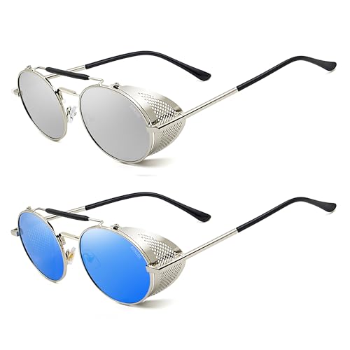 Image of RONSOU Steampunk Style Round Vintage Polarized Sunglasses Retro Eyewear UV400 Protection Matel Frame