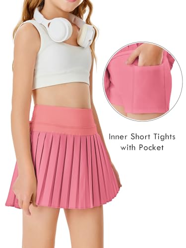 Image of Haloumoning Girls Pleated Skirts with Shorts Athletic Tennis Skorts Sport Performance Skirt with Pockets 4-14 Years