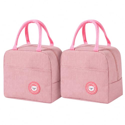 Image of Milton Pack of 2 Thermal Meal Bags with Spacious Compartments, Reusable Lunch Carrier for Work School Travel and Daily Food Organization Needs, (Pink,Pink