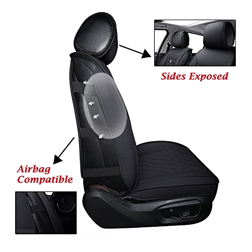 Coverado Leather Car Seat Covers Full Set, Waterproof Leatherette Automotive Vehicle Cushion Cover With Diamond Pattern, Universal Fit For Cars Suv Pick-Up Truck, Black #TOP3