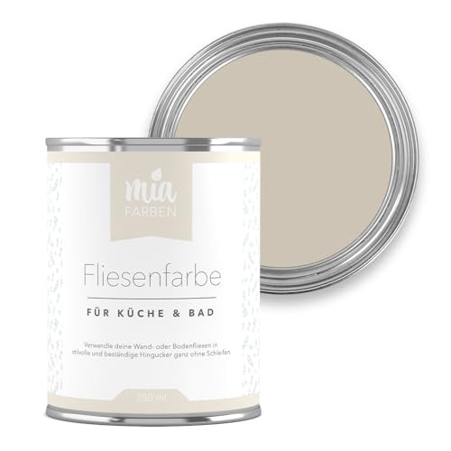 miafarben Fliesenfarbe ohne Schleifen – Fliesenlack für Wand & Boden – Bad & Küche – hochdeckend, matt, wasserbasiert, für Innen (Feine Mandelcreme, 750ml)