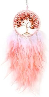 XMSJSIY Tree of Life Dream Catcher,Dream Catcher,Large Handmade Feather Mobile Wall Hanging Decor for Bedroom Dorm Room Decorations Home Ornament Birthday Festival Craft Gift (Pink Big Tree)