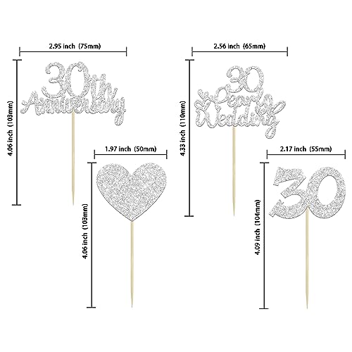 Gyufise 24 Pcs 30th Anniversary Cupcake Toppers Heart Cake Toppers Pearl Wedding Anniversary Heart Cake Decoration, Silver - Image 2