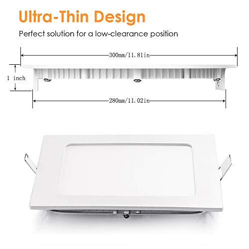 SAYHON 11 inch Ultra-Thin Square Recessed Lighting with Junction Box,24W 6000K Daylight,Non-Dimmable Low Profile Ceiling Light Kit Downlight for Office/Commercial Lighting/Kitchen/Hallway/Home - Image 3