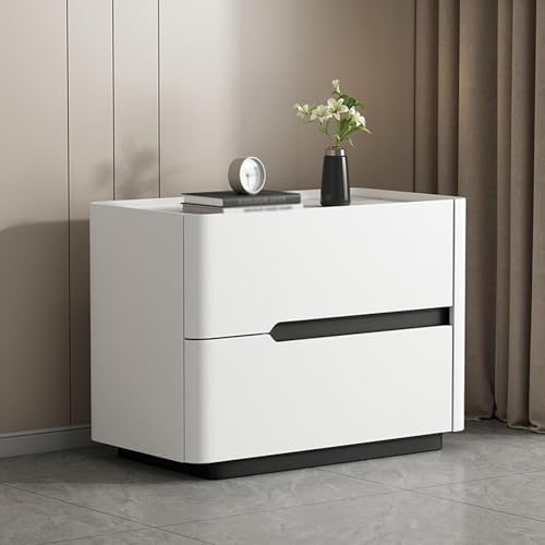 Gray Wooden Bedside Table with Drawers, Nightstand with Hidden Handles & Slate Top, Small Nightstands for Bedroom & Living Room, Perfect for Small Spaces, 45cm
