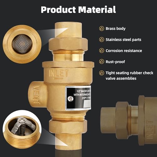 Image of 1 /2 Inch 9D-M3 Backflow Preventer Brass Dual Check Valve | with Intermediate Atmospheric Vent,1 /2 Inch,Female Union Inlet and Outlet,190T012