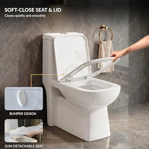Image of Plantex Platinum Ceramic Commode Toilet /S Trap One Piece Western Toilet /Rim Washdown Flush Commode with Soft Close Toilet Seat Cover (White, Ultra)