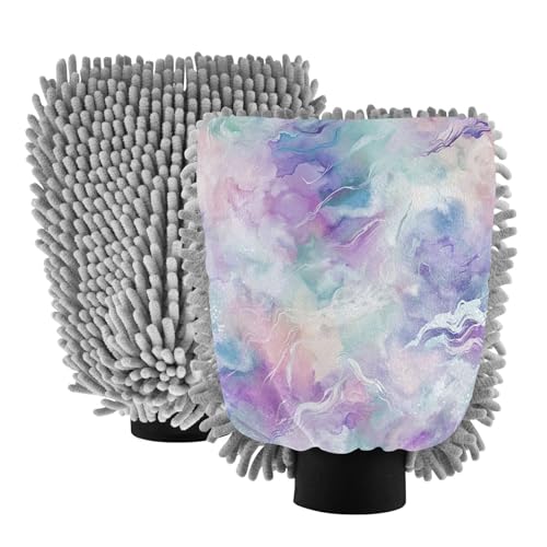 GakkiGii Wonderful Water Ripples 2 Pack Microfiber Car Wash Mitts, Dual-Sided Chenille Gloves, Scratch-Free for Auto Detailing & Home Cleaning, L