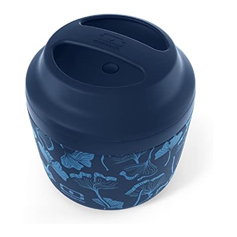 monbento - Insulated Lunch Box MB Element Ginkgo - Leakproof and Insulated Container Keeps Food Hot/Cold for Up to 10 Hours - Work Lunch Packing - BPA Free - Food Grade Safe - Japanese Pattern - Blue Cover