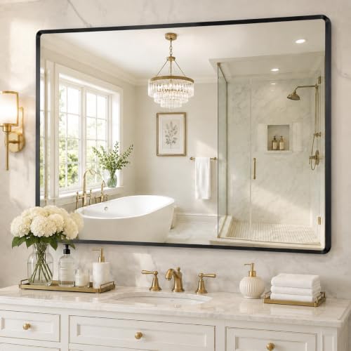 Dimelax 48x36 inch Black Bathroom Vanity Mirror, Large Rectangle Mirrors