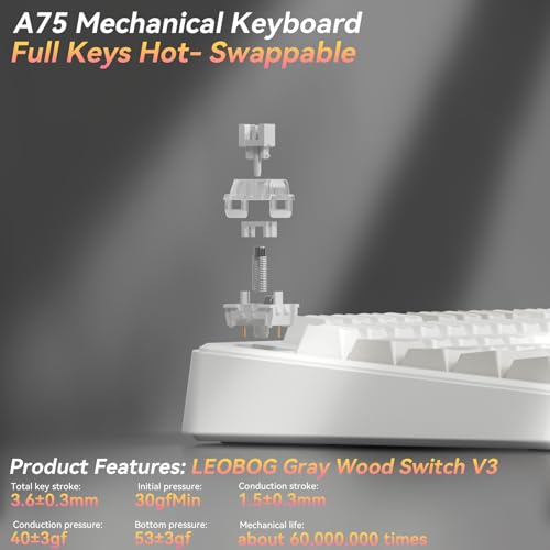 Image of SOLAKAKA A75 75% Wireless Mechanical Keyboard, Hot Swappable Gaming Keyboard with Multifunction Knob & RGB, Gasket Mounted Creamy Keyboard, PBT Keycaps, Compact Layout for Win /Mac /PC