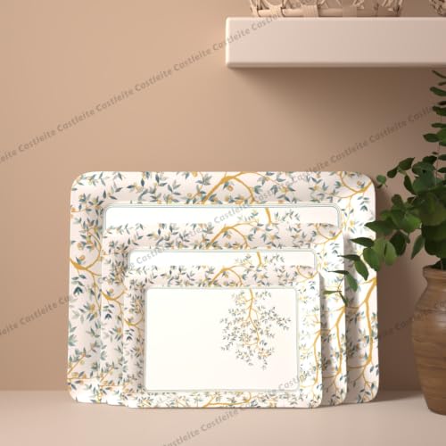 Image of Castleite Valencia Series Melamine Trays Set of 3 with Handles for Serving Snacks or Tea - A Designer Tray Medley for Home or Cafe Use (Zephira)