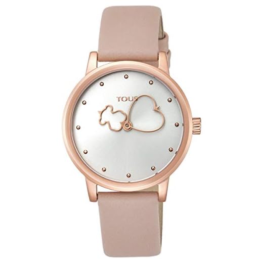 Reloj Tous Bear Time de acero IP rosado con correa de piel nude Ref:800350925