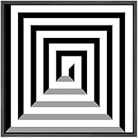 SIGNWIN Framed Canvas Wall Art Optical Illusion Line Art in a 3D Square Geometric Shapes Illustrations Minimalism Modern Fun Black and White for Living Room, Bedroom, Office - 16x16 inches
