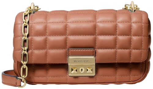 Michael Kors Bolsa de ombro pequena com corrente conversível Tribeca, Ferragens douradas/caixa acolchoada Costa Cordeiro Couro/Bagagem, One Size