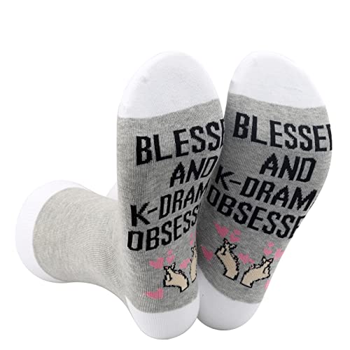 WZMPA Korean Drama Fans Novelty Socks K-Drama Lover Gift Blessed And K-Drama Obsessed Socks For Women Girls (K-Drama Obsessed)