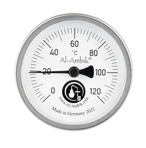 Al-Ambik® Thermometer zum Destillieren - Ø 4 cm I Destillierthermometer deutsche Industrienorm Klasse 1 I Thermometer für Destillation bis 30 Liter Volumen I Temperaturmessgerät 0-120 °C