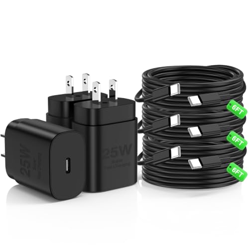 Image of Type-C Charger, 3Pack 25W PD USB-C Super Fast Charging Blocks &6ft Cables
