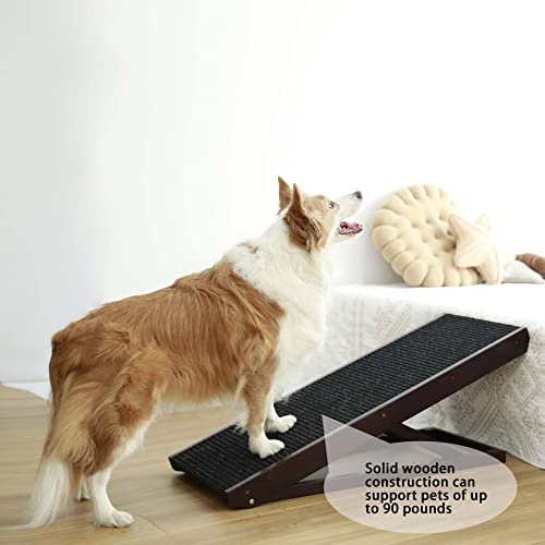 Folding Portable Wooden Dog Kitten Ramp, Four-Layer Adjustable Dog Ramp With The High Traction Fabric Carpet For Car Suv Bed Couch Small Non-Slip, Height From 9.64" To 18.9" #TOP6
