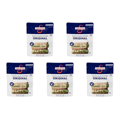 Image of Swanson Original White Chunk Fully Cooked Chicken, Ready to Eat, Simple On-the-Go Meals, 2.6 OZ Pouch (Pack of 5)