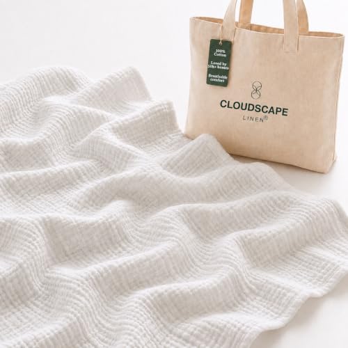 CLOUDSCAPE 8 Layer 100% Muslin Cotton Throw for Adults, Soft 50"x70" -White
