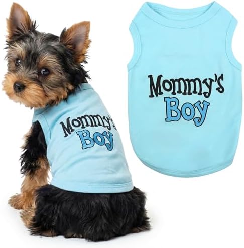 Parisian Pet Dog T-Shirt with Embroidered 'Mommy’s Boy' Words - 100% Cotton Boy Dog Clothes - Breathable Mamas Boy Dog Shirt - Machine Washable Dog Shirts for Small Dogs, XS