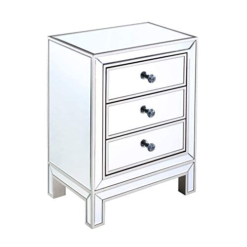 Mireo Mirrored Nightstand With 3-Drawers, Mirror Accent Silver Table For Living Room/Bedroom #TOP6