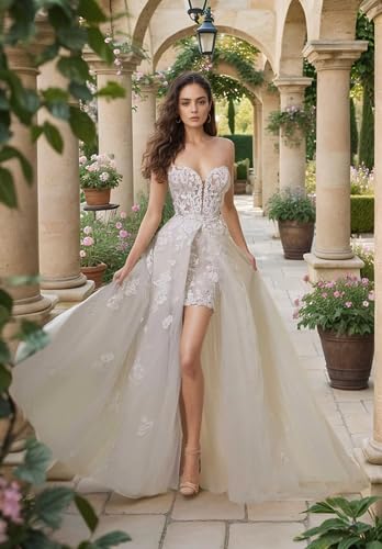 Yuxin Short Wedding Dresses for Bride 2025 Beach Mermaid Lace Tulle Long Sleeve Bridal Gowns 0883