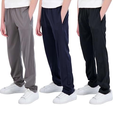 Real Essentials 3 Pack: Boys' Tricot Open Bottom Fleece-Lined Sweatpants with Pockets -Set 3,M (10-12)