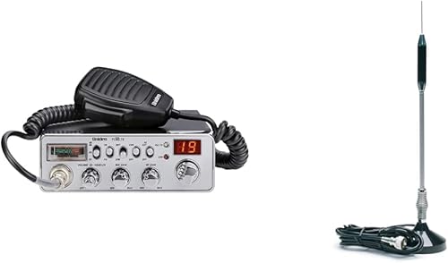 Uniden PC68LTX Radio CB de 40 canales, plata y RoadPro (RP-711) Kit de antena CB de acero inoxidable con montaje magnético de 24 pulgadas