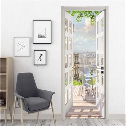FLFK 3D Landscape Door Sticker Mural Cover