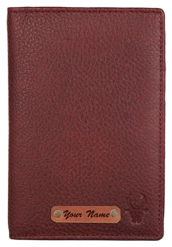 Image of WildHorn Customizable Leather Passport Cover /Case for Gifting | Engrave with Your Name, Company Name or Initials (Maroon)