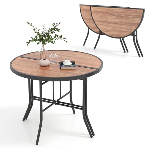 Image of Giantex Half Round Folding Table, Half Moon Dining Table with Heavy-Duty Metal Frame, Portable Space-Saving Semi-Circle Bistro Table for Banquet Event Patio Garden Entryway (2)