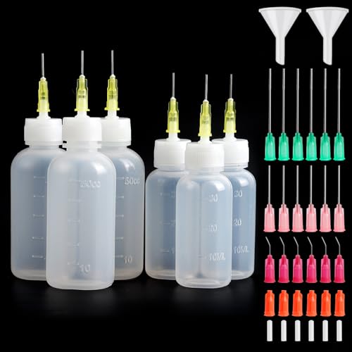 Rybtd 6 Pièces Applicateur de Bouteille Aiguille 30/50ml Precision Tip Applicator Bottle,Flacons à Aiguilles avec Aiguilles de Distribution et Capuchons pour...